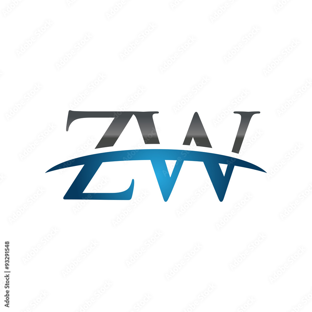 ZW initial company swoosh logo blue ZW initial company swoosh logo blue
