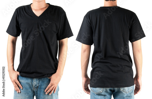 Black t shirt on man template on white background