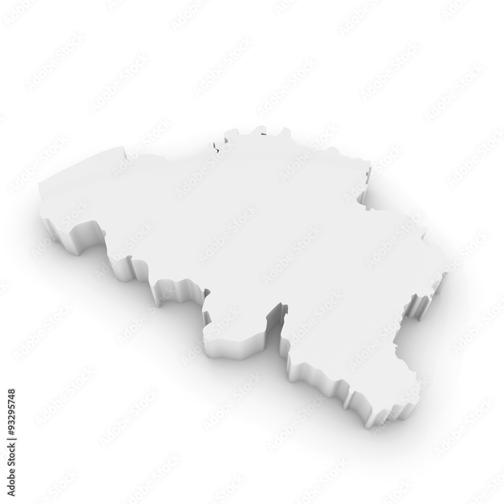 White 3D Outline of Belgium Isolated on White