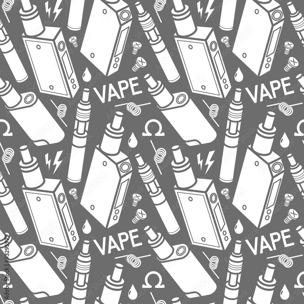 Endless Vape Background Vector Seamless Pattern Of Vaporizer White Print On Grey Background Stock Vector Adobe Stock