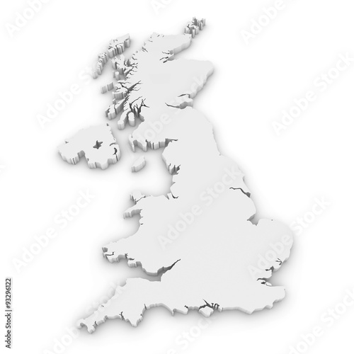 White 3D Outline of the United Kingdom Isolated on White