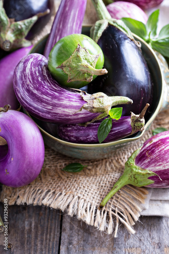 Eggplants of different variety on the table