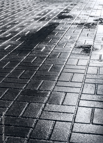 wet tiled sidewalk after rainy day