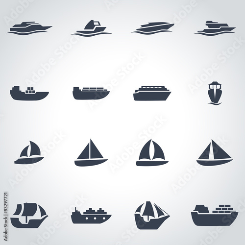 Vector black ship and boat icon set
