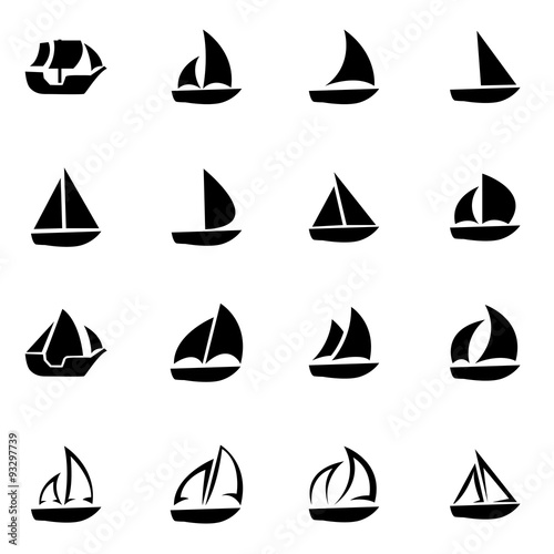 Vector black sailboat icon set