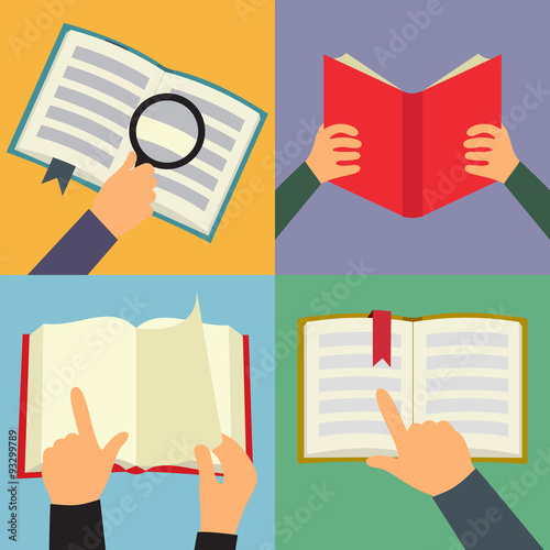 Reading book flat icon set