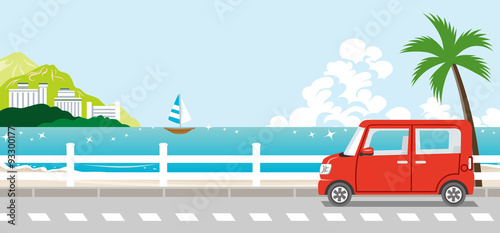 Red Car in summer nature