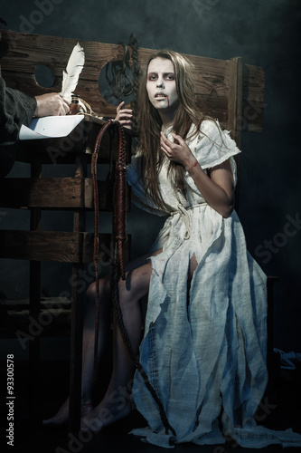 Картината върху платно Halloween. The Middle Ages. Witch sign a verdict of the Inquisit