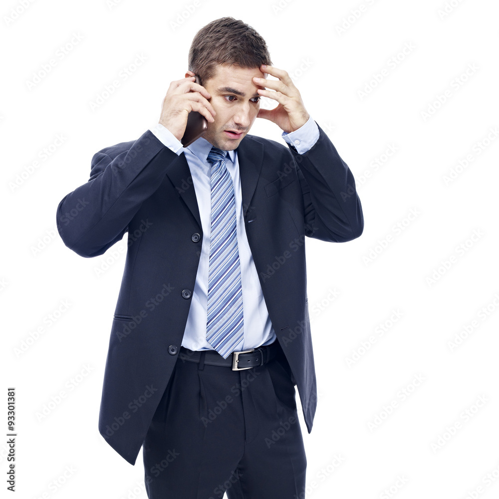 caucasian businessman talking on cellphone, isolated on white caucasian businessman talking on cellphone, isolated on white