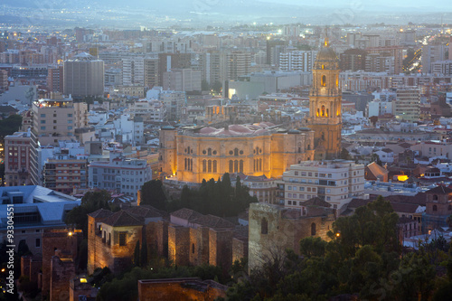  Malaga with Cathedral in evening. Spain