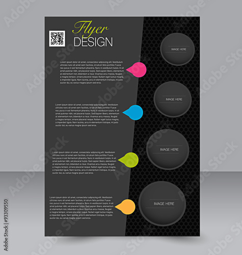 Flyer template. Business brochure. Editable A4 poster for design, education, presentation, website, magazine cover. Black color.