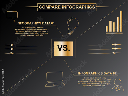 Luxury business compare infographics with black and gold colors