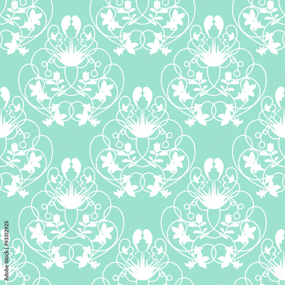 Elegant damask mint seamless vector background with delicate Elegant damask mint seamless vector background with delicate