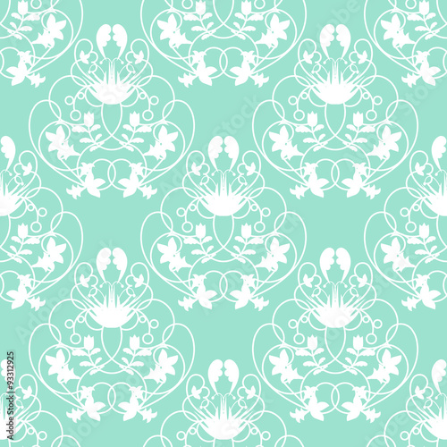 Elegant damask mint seamless vector background with delicate