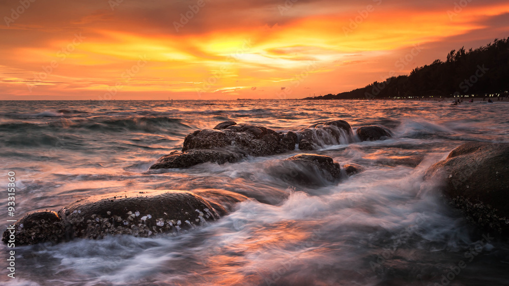 Seascape during sunset. Beautiful natural seascape