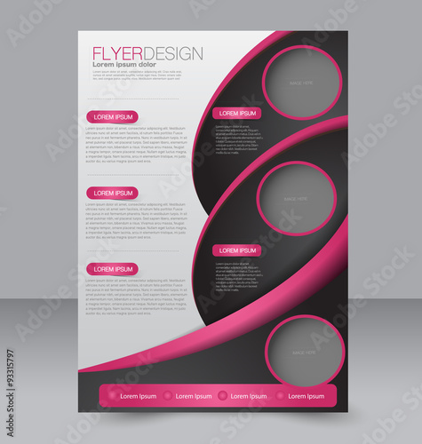 Brochure template. Business flyer. Editable A4 poster for design, education, presentation, website, magazine cover.  Pink and black color.