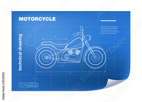 Technical Illustration with motorbike drawing on the blueprint