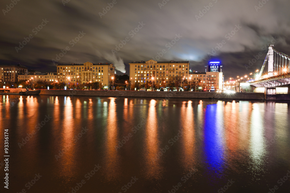 Crimean embankment at night,Moscow,Russia