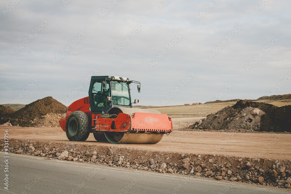 Roller at the construction of the highway Roller at the construction of the highway