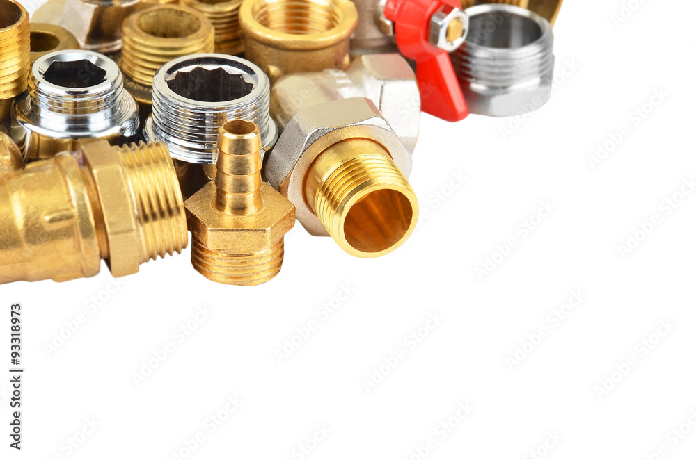 Plumbing fitting and ball valve, isolated on white background Plumbing fitting and ball valve, isolated on white background