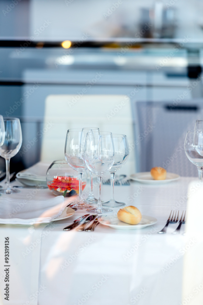 Empty glasses set in restaurant Empty glasses set in restaurant