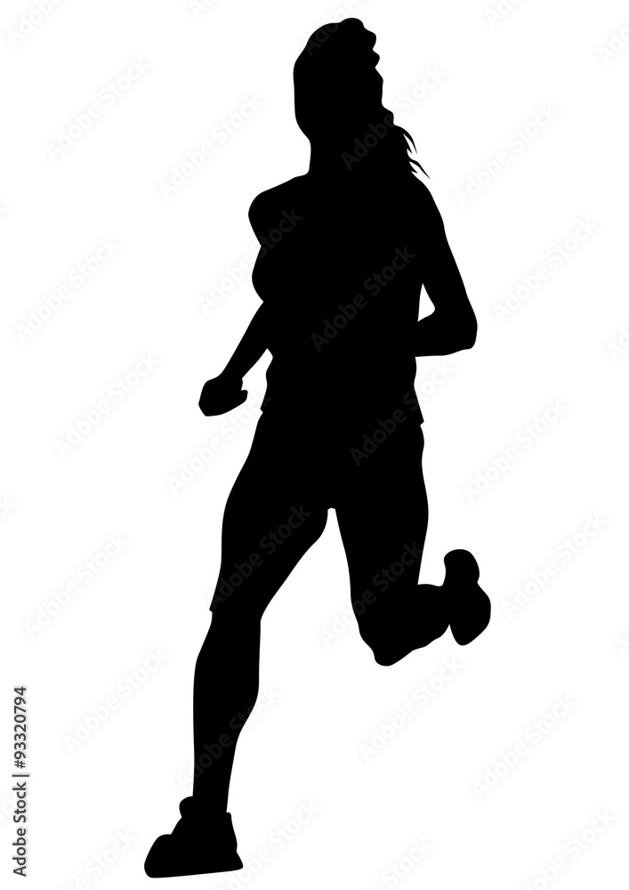 Woman athletes on running race on white background Woman athletes on running race on white background