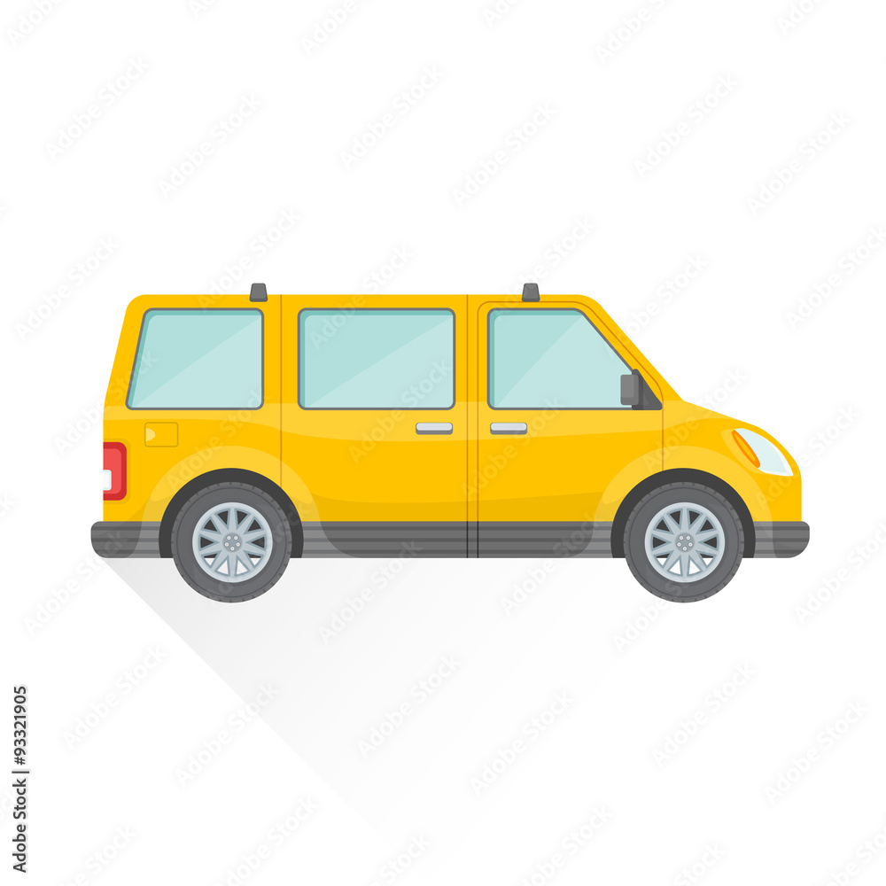 vector flat yellow van car body style illustration icon.