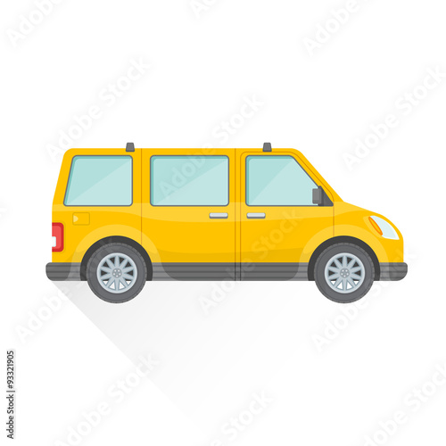 vector flat yellow van car body style illustration icon.