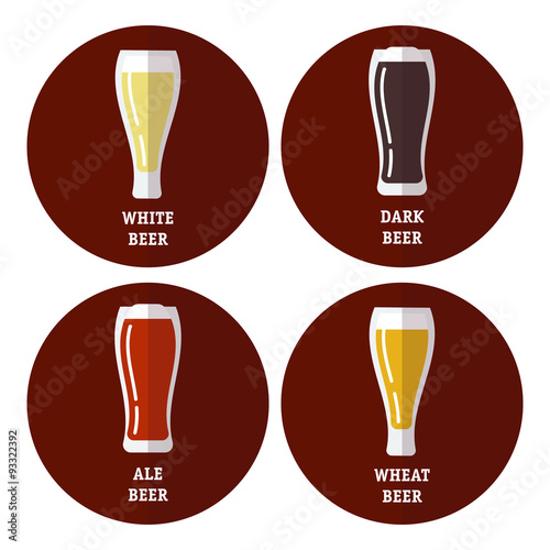 Flat icons set of different types of beer