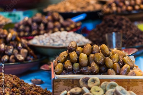 selective focus shot on dates on a moroccan market
