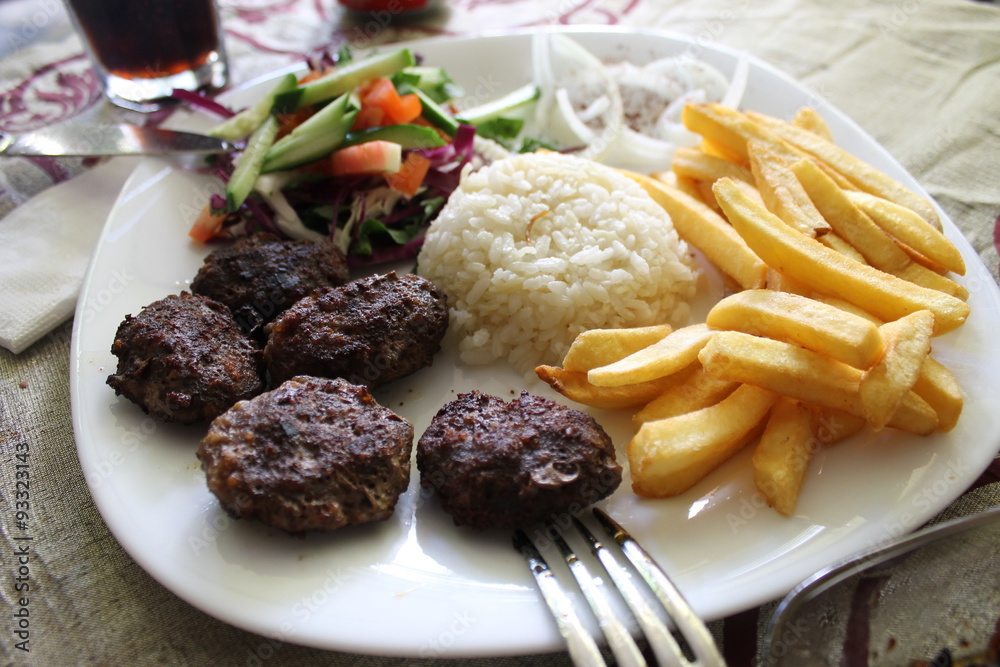 Meat balls with garnish Turkish national cuisine dish Meat balls with garnish Turkish national cuisine dish
