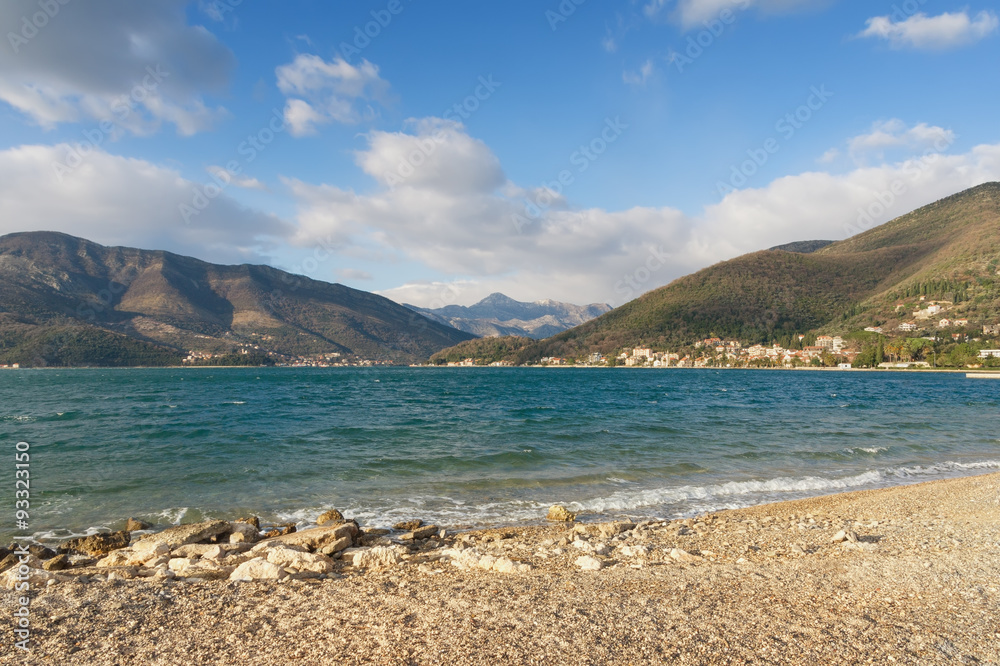 View of Bay of Kotor near Tivat city in winter, Montenegro