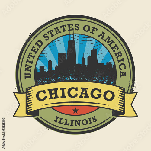 Grunge rubber stamp with name of Illinois, Chicago