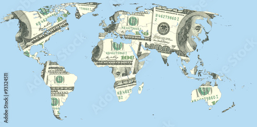 World map made of US Dollars