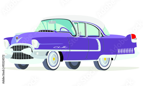 Caricatura Cadillac Fleetwood Sed  n 1955 violeta vista frontal y lateral