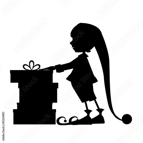 Elf silhouette and christmas gifts