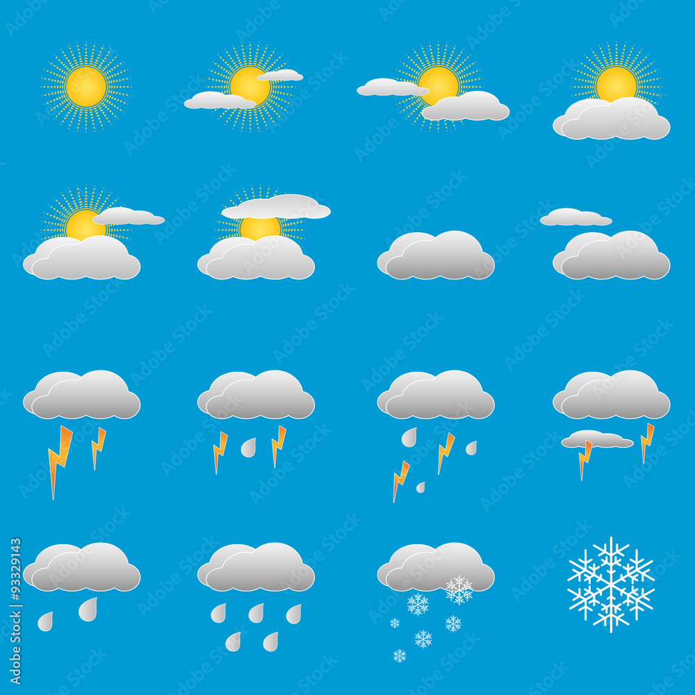 Fototapeta premium Weather Icons Set. Vector Illustration.