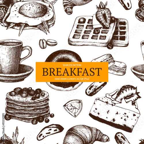 Vector ink hand drawn  food sketch collection for breakfast menu isolated on white