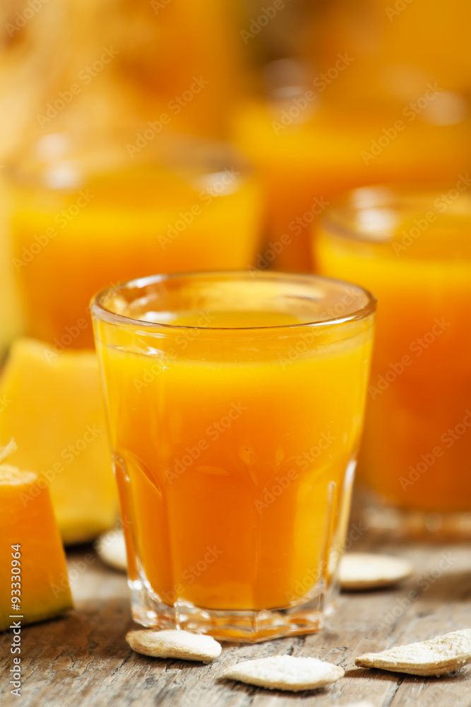 Pumpkin juice, selective focus
