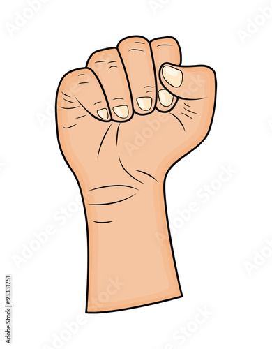 Fist, Hand gesture vector - realistic cartoon illustration. Picture isolated on white background.