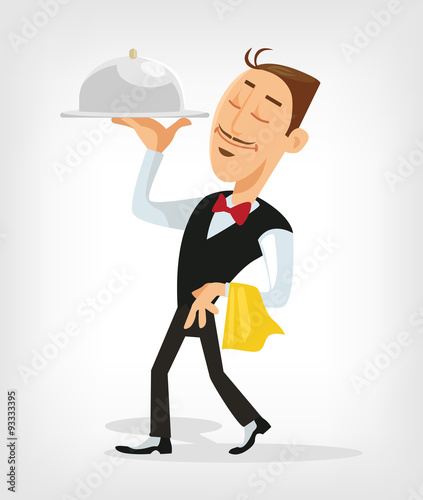 Waiter serving. Vector flat illustration