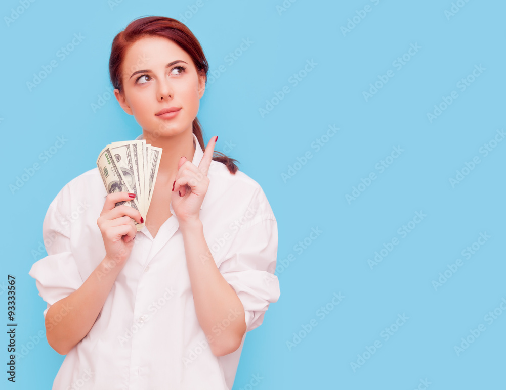 Portrait of redhead woman with money Portrait of redhead woman with money