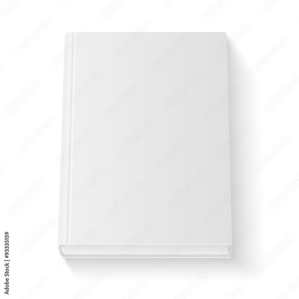 Blank book cover template on white background with soft shadows