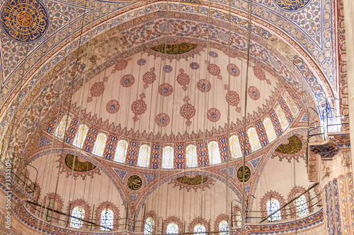 Sights of Turkey. Blue mosque in Istanbul. Interior of Turkish monument. photo