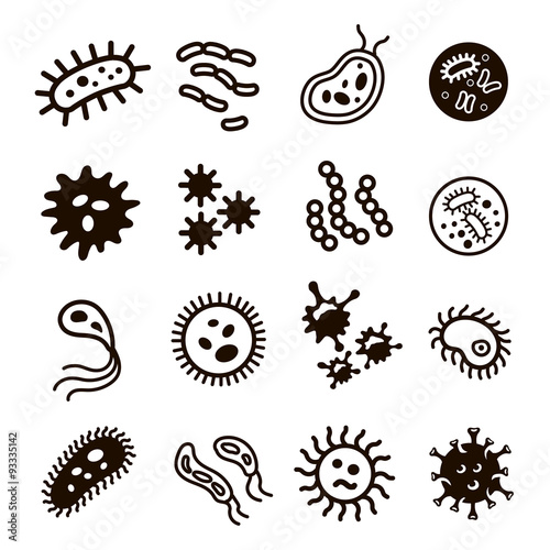 Bacteria, superbug, virus icons set