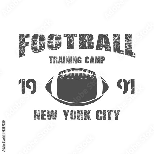 American football New York training camp badge, logo, label, insignia in retro color style. Graphic vintage design for t-shirt, web. Monochrome print isolated on a dark background. Vector