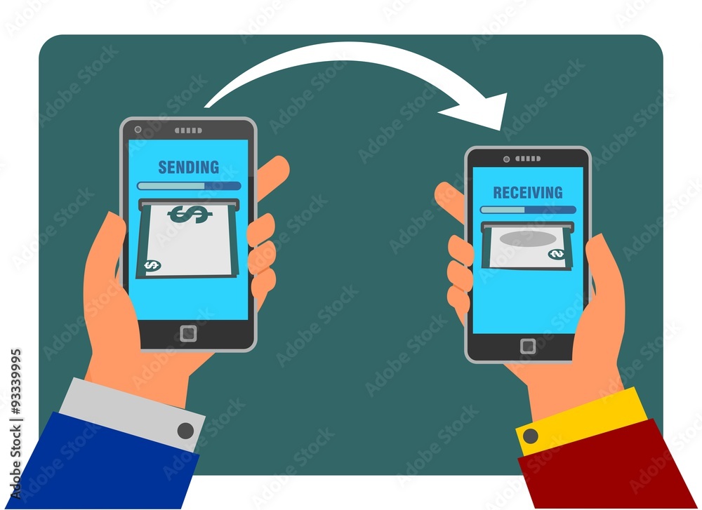People sending and receiving money using their mobile phone. Internet banking and mobile payments using smartphone, cash and near field communication technology, online banking. Payment methods. People sending and receiving money using their mobile phone. Internet banking and mobile payments using smartphone, cash and near field communication technology, online banking. Payment methods.