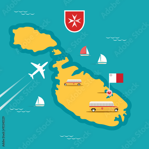 Vector travel map of Malta in flat style