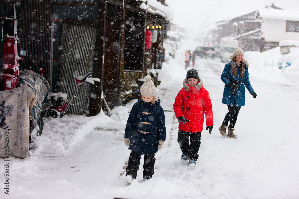 Tourists in Japan at winter