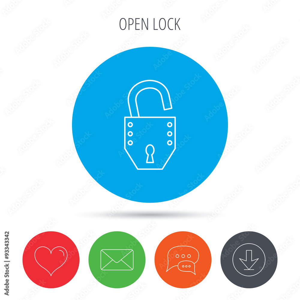 Open lock icon. Padlock or protection sign. Open lock icon. Padlock or protection sign.
